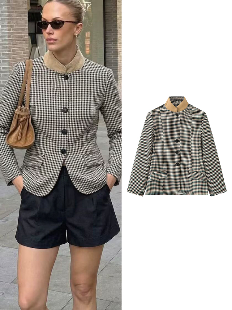Coat Rack Standing - Blazer vintage à carreaux pour femme